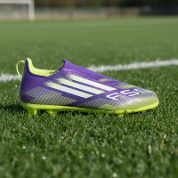 adidas F50 League Veterloze Gras / Kunstgras Voetbalschoenen (MG) Kids Paars Wit Neongeel