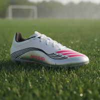 adidas F50 Messi Club Gazon Naturel Artificiel Chaussures de Foot (MG) Blanc Argenté Rouge