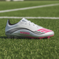 adidas F50 Messi Pro Gazon Naturel Chaussures de Foot (FG) Blanc Argenté Rouge