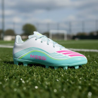 adidas F50 Messi Club Gazon Naturel Artificiel Chaussures de Foot (MG) Enfants Blanc Turquoise Rose