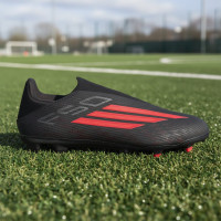 adidas F50 League Sans Lacets Gazon Naturel Artificiel Chaussures de Foot (MG) Noir Rouge Gris Foncé