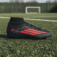 adidas F50 League Mid Gras / Kunstgras Voetbalschoenen (MG) Zwart Rood Donkergrijs