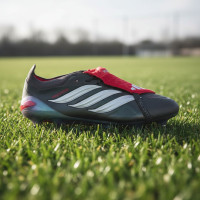 adidas Predator Elite FT Crampons Vissés Chaussures de Foot (SG) Gris Foncé Blanc Argenté Rouge