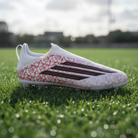 adidas F50 Lamine Yamal League Sans Lacets Gazon Naturel Artificiel Chaussures de Foot (MG) Enfants Blanc Rouge Vif Noir