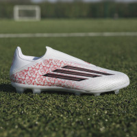 adidas F50 Lamine Yamal League Sans Lacets Gazon Naturel Artificiel Chaussures de Foot (MG) Blanc Rouge Vif Noir