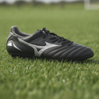 Mizuno Morelia Neo IV Pro Gras Voetbalschoenen (FG) Zwart Zilver