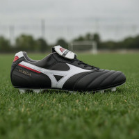 Mizuno Morelia II Japan Gazon Naturel Artificiel Chaussures de Foot (MG) Noir Blanc Rouge