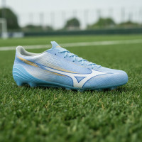 Mizuno Alpha III Elite Gazon Naturel Chaussures de Foot (FG) Bleu Blanc Doré