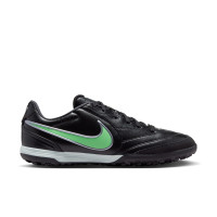 Nike Tiempo Ligera Pro Turf Chaussures de Foot (TF) Noir Vert Vif Gris Argenté