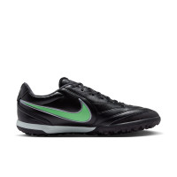 Nike Tiempo Ligera Pro Turf Chaussures de Foot (TF) Noir Vert Vif Gris Argenté