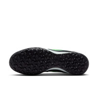Nike Tiempo Ligera Pro Turf Chaussures de Foot (TF) Noir Vert Vif Gris Argenté