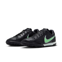 Nike Tiempo Ligera Pro Turf Chaussures de Foot (TF) Noir Vert Vif Gris Argenté