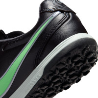Nike Tiempo Ligera Pro Turf Chaussures de Foot (TF) Noir Vert Vif Gris Argenté