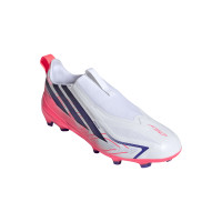 adidas F50 Hyperfast League Veterloze Gras Voetbalschoenen (FG) Kids Wit Paars Roze