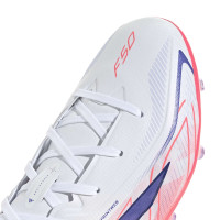 adidas F50 Hyperfast Elite Gazon Naturel Chaussures de Foot (FG) Enfants Blanc Mauve Rose