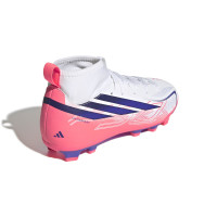 adidas F50 Hyperfast Club Mid Gazon Naturel Artificiel Chaussures de Foot (MG) Enfants Blanc Mauve Rose