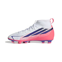 adidas F50 Hyperfast Club Mid Gazon Naturel Artificiel Chaussures de Foot (MG) Enfants Blanc Mauve Rose