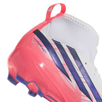 adidas F50 Hyperfast League Mid Gras Voetbalschoenen (FG) Kids Wit Paars Roze