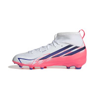 adidas F50 Hyperfast League Mid Gras Voetbalschoenen (FG) Kids Wit Paars Roze