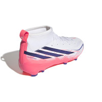 adidas F50 Hyperfast League Mid Gras Voetbalschoenen (FG) Kids Wit Paars Roze