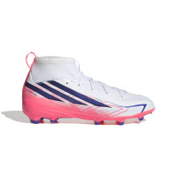adidas F50 Hyperfast League Mid Gras Voetbalschoenen (FG) Kids Wit Paars Roze