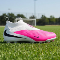 Nike Phantom 6 High Academy Gras / Kunstgras Voetbalschoenen (MG) Kids Wit Felroze Zwart