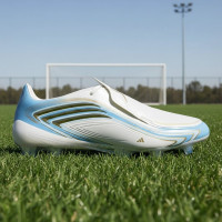 adidas F50 Messi Elite Gazon Naturel Chaussures de Foot (FG) Blanc Bleu Clair Doré