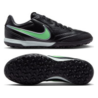 Nike Tiempo Ligera Pro Turf Chaussures de Foot (TF) Noir Vert Vif Gris Argenté