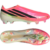 adidas F50 Hyperfast Elite Sans Lacets Gazon Naturel Chaussures de Foot (FG) Rose Vif Noir Doré Blanc