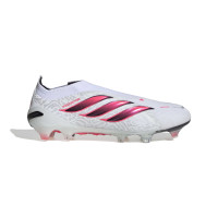 adidas Predator Elite Sans Lacets Gazon Naturel Chaussures de Foot (FG) Blanc Noir Rose