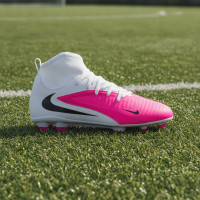 Nike Phantom 6 High Club Gazon Naturel Artificiel Chaussures de Foot (MG) Enfants Blanc Rose Vif Noir