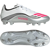 adidas F50 Messi Club Gazon Naturel Artificiel Chaussures de Foot (MG) Blanc Argenté Rouge