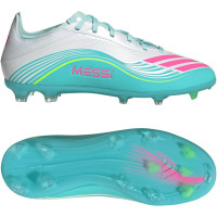 adidas F50 Messi Elite Gazon Naturel Chaussures de Foot (FG) Enfants Blanc Turquoise Rose