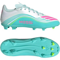adidas F50 Messi League Gras / Kunstgras Voetbalschoenen (MG) Kids Wit Turquoise Roze