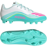 adidas F50 Messi Club Gazon Naturel Artificiel Chaussures de Foot (MG) Enfants Blanc Turquoise Rose
