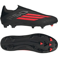 adidas F50 League Sans Lacets Gazon Naturel Artificiel Chaussures de Foot (MG) Noir Rouge Gris Foncé