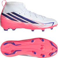 adidas F50 Hyperfast League Mid Gras Voetbalschoenen (FG) Kids Wit Paars Roze
