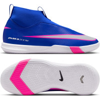 Nike Zoom Mercurial Superfly 10 Academy Sans Lacets Chaussures de Foot en Salle (IN) Enfants Bleu Blanc Rose Vif