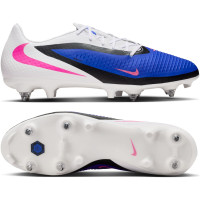 Nike Phantom 6 Low Academy Crampons Vissés Chaussures de Foot (SG) Anti-Clog Bleu Blanc Rose Vif