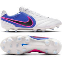Nike Tiempo Ligera Pro Gazon Naturel Chaussures de Foot (FG) Blanc Bleu Rose Vif