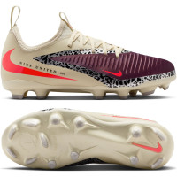 Nike Phantom 6 Low Academy Gazon Naturel Artificiel Chaussures de Foot (MG) Enfants Blanc Cassé Bordeaux Rouge