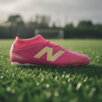 New Balance Tekela V5 Team Gras Voetbalschoenen (FG) Kids Felroze Wit Goud