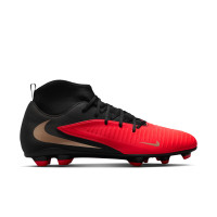 Nike Phantom 6 High Club Gazon Naturel Artificiel Chaussures de Foot (MG) Noir Rouge Vif Doré