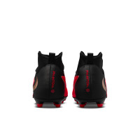 Nike Phantom 6 High Club Gazon Naturel Artificiel Chaussures de Foot (MG) Noir Rouge Vif Doré