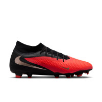 Nike Phantom 6 High Academy Gazon Naturel Artificiel Chaussures de Foot (MG) Noir Rouge Vif Doré