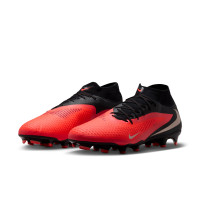 Nike Phantom 6 High Academy Gazon Naturel Artificiel Chaussures de Foot (MG) Noir Rouge Vif Doré