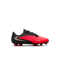 Nike Phantom 6 Low Club Gazon Naturel Artificiel Chaussures de Foot (MG) Tout-Petits Noir Rouge Vif Doré