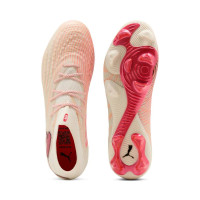 PUMA Future 9 Ultimate Gras Voetbalschoenen (FG) Gebroken Wit Zwart Roze