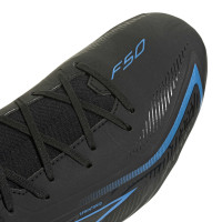 adidas F50 Hyperfast League Mid Gazon Naturel Chaussures de Foot (FG) Noir Noir Bleu