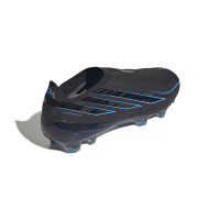 adidas F50 Hyperfast Elite Sans Lacets Gazon Naturel Chaussures de Foot (FG) Noir Noir Bleu